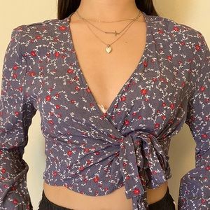 “Cotton on Tie Front Long Sleeve Wrap Blouse”